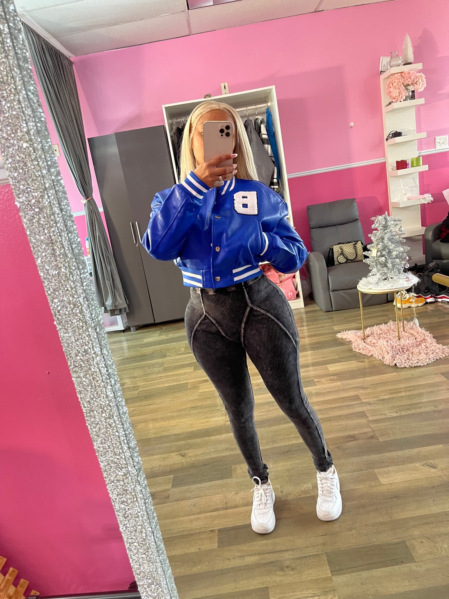 Blue varsity jacket