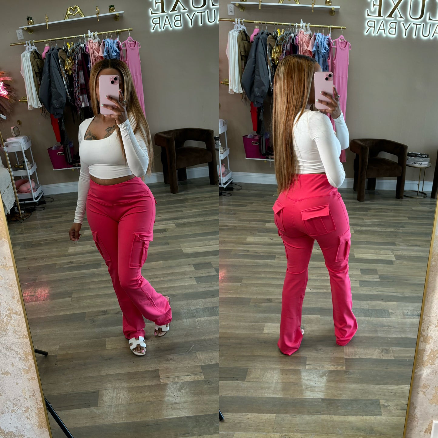 Hot pink cargo yoga pants