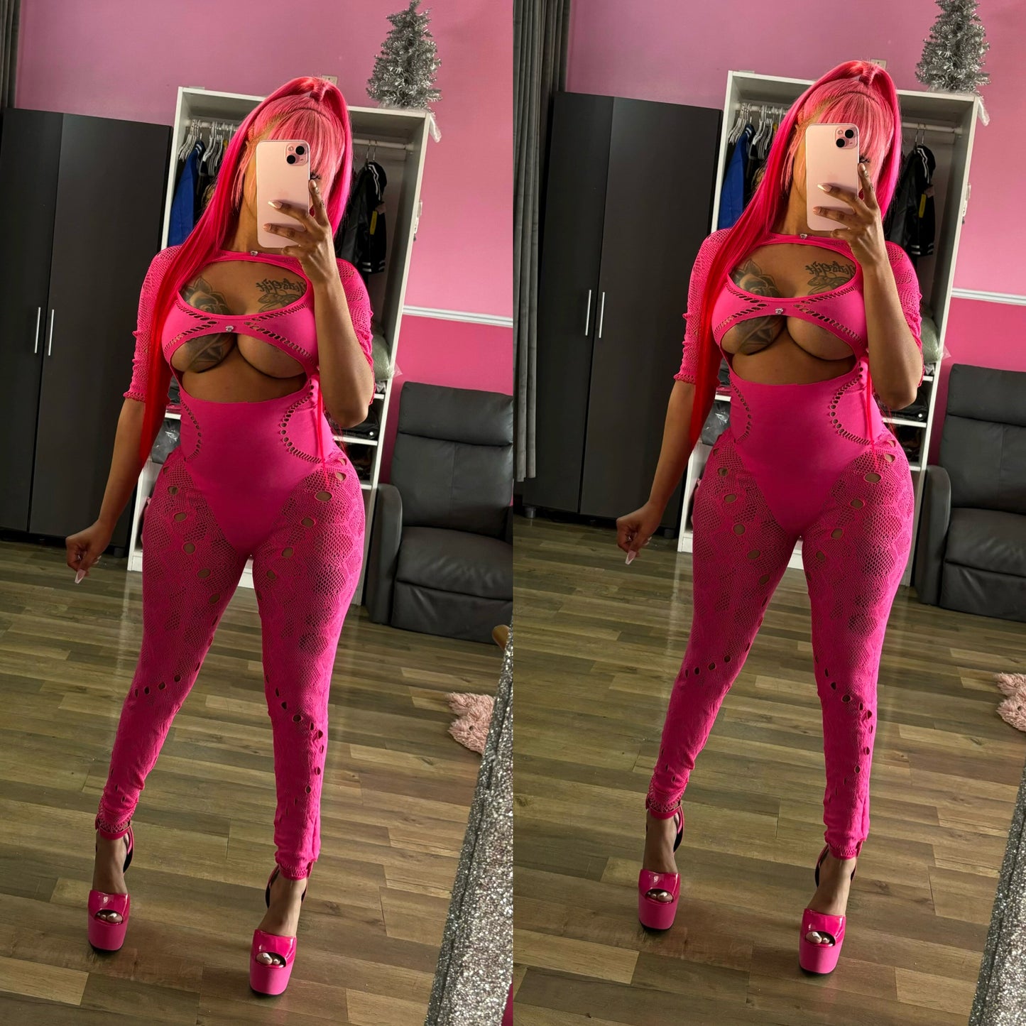 Outside pink one piece